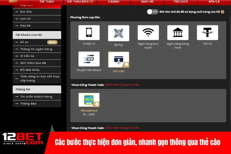 Các bước thực hiện đơn giản, nhanh gọn thông qua thẻ cào điện thoại