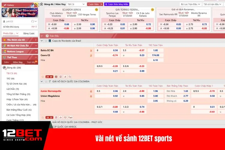 Vài nét về sảnh 12BET sports