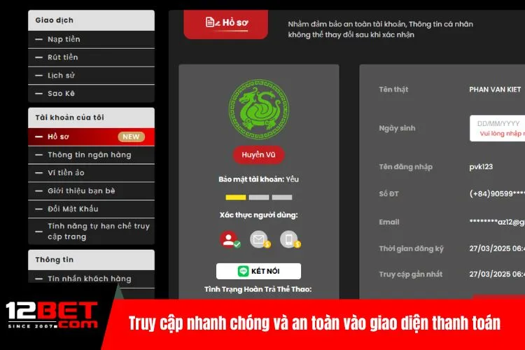 Truy cập nhanh chóng và an toàn vào giao diện thanh toán